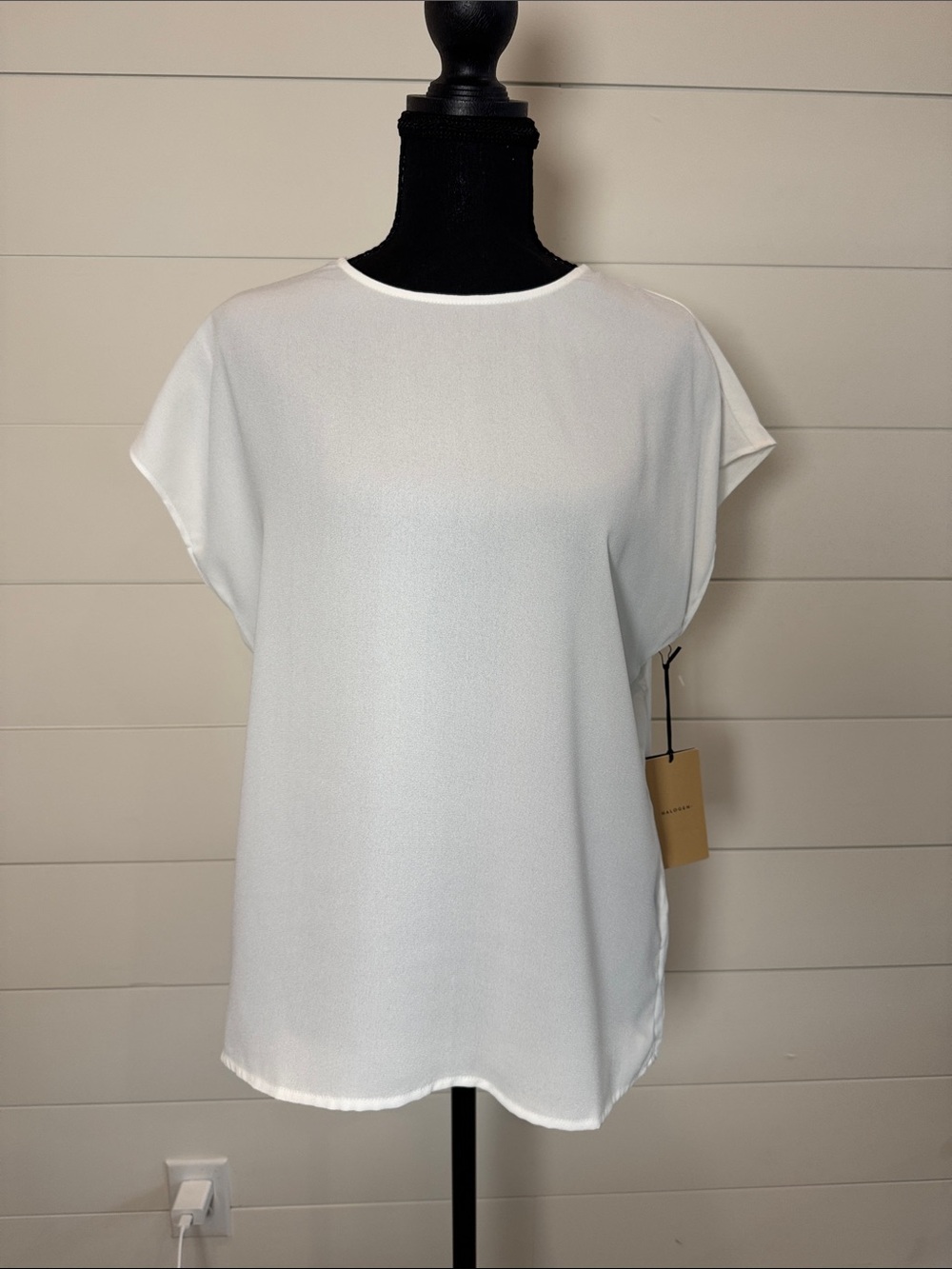 Halogen Cap Short Sleeve Blouse White NWT Small